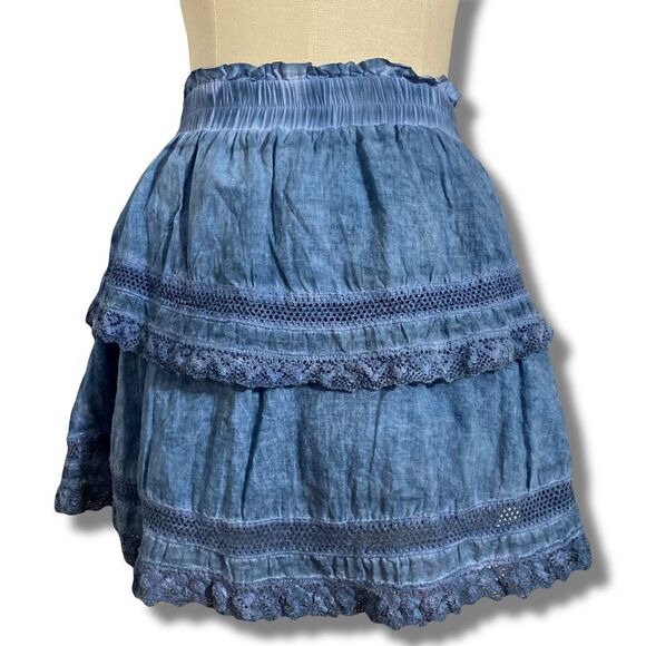 Katie J NYC Junior’s Size Medium Layered Ruffle Mini Skirt Blue Elastic Waist - Picture 1 of 6